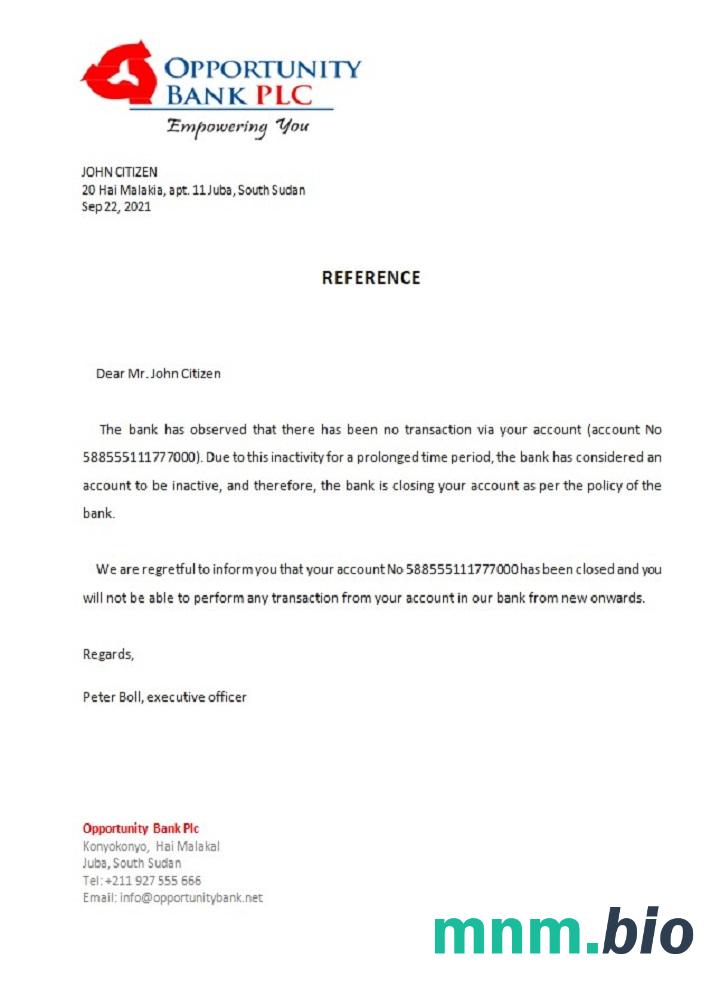 Przykład zamknięcia Banku możliwości w Sudanie Południowym w formatach Word i PDF